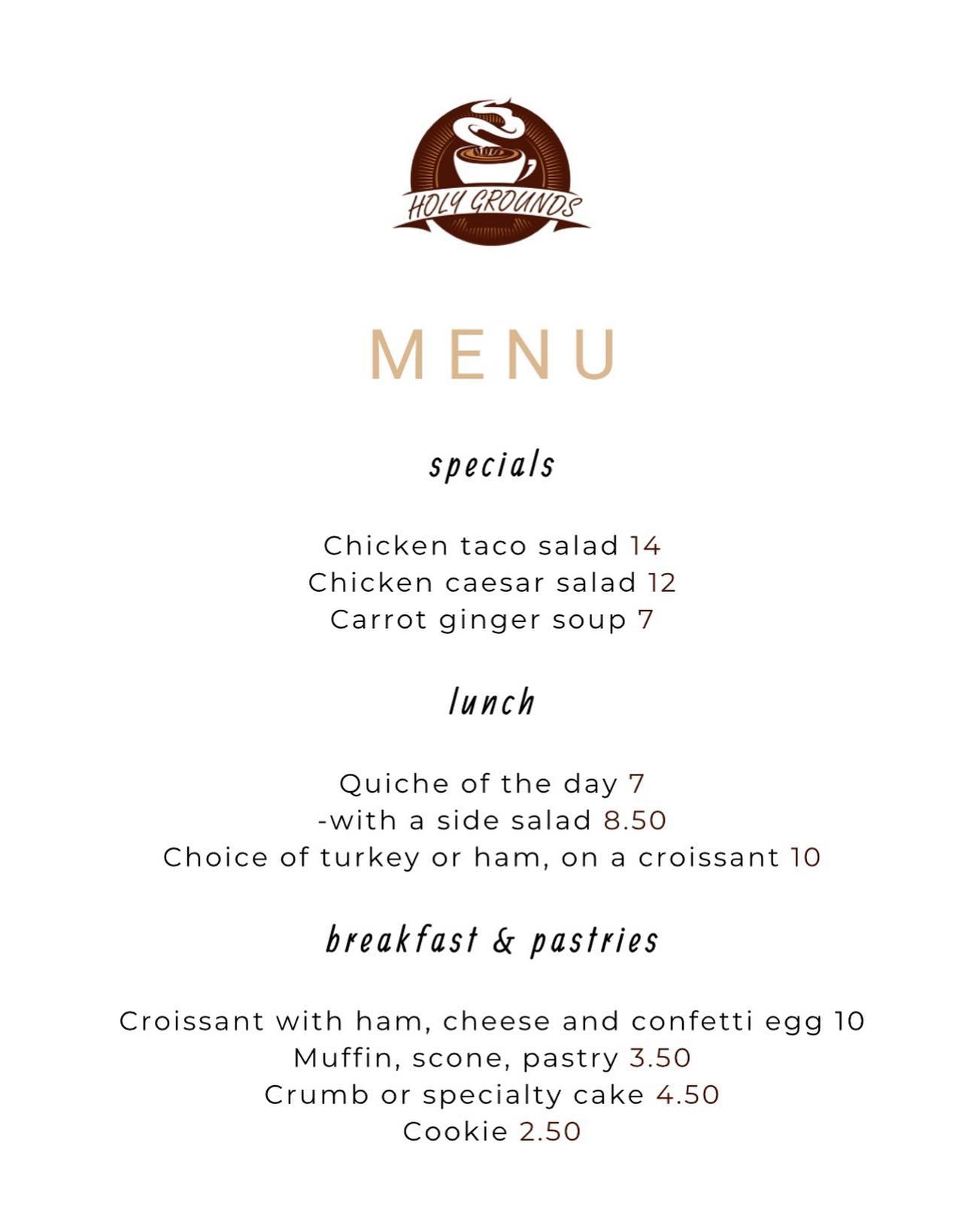 Holy Grounds Cafe Menu